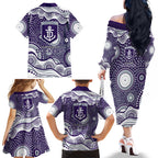 Fremantle Dockers Family Matching Off The Shoulder Long Sleeve Dress and Hawaiian Shirt Aboriginal Dot Pattern - Football Mascot Heritage Pride