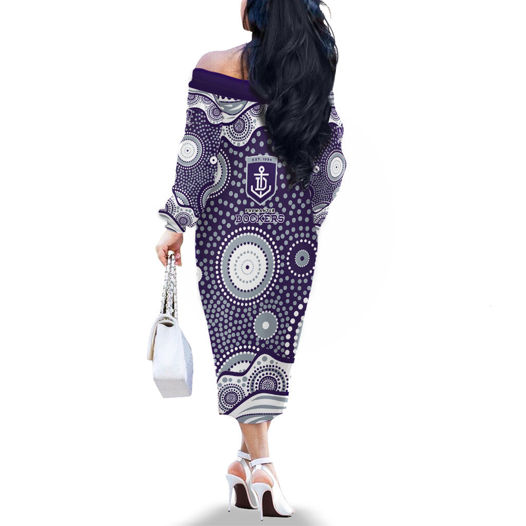Fremantle Dockers Family Matching Off The Shoulder Long Sleeve Dress and Hawaiian Shirt Aboriginal Dot Pattern - Football Mascot Heritage Pride