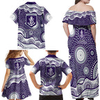 Fremantle Dockers Family Matching Off Shoulder Maxi Dress and Hawaiian Shirt Aboriginal Dot Pattern - Football Mascot Heritage Pride