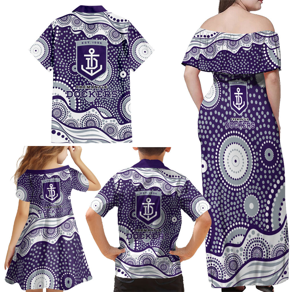 Fremantle Dockers Family Matching Off Shoulder Maxi Dress and Hawaiian Shirt Aboriginal Dot Pattern - Football Mascot Heritage Pride