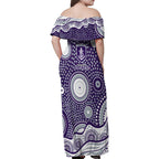 Fremantle Dockers Family Matching Off Shoulder Maxi Dress and Hawaiian Shirt Aboriginal Dot Pattern - Football Mascot Heritage Pride