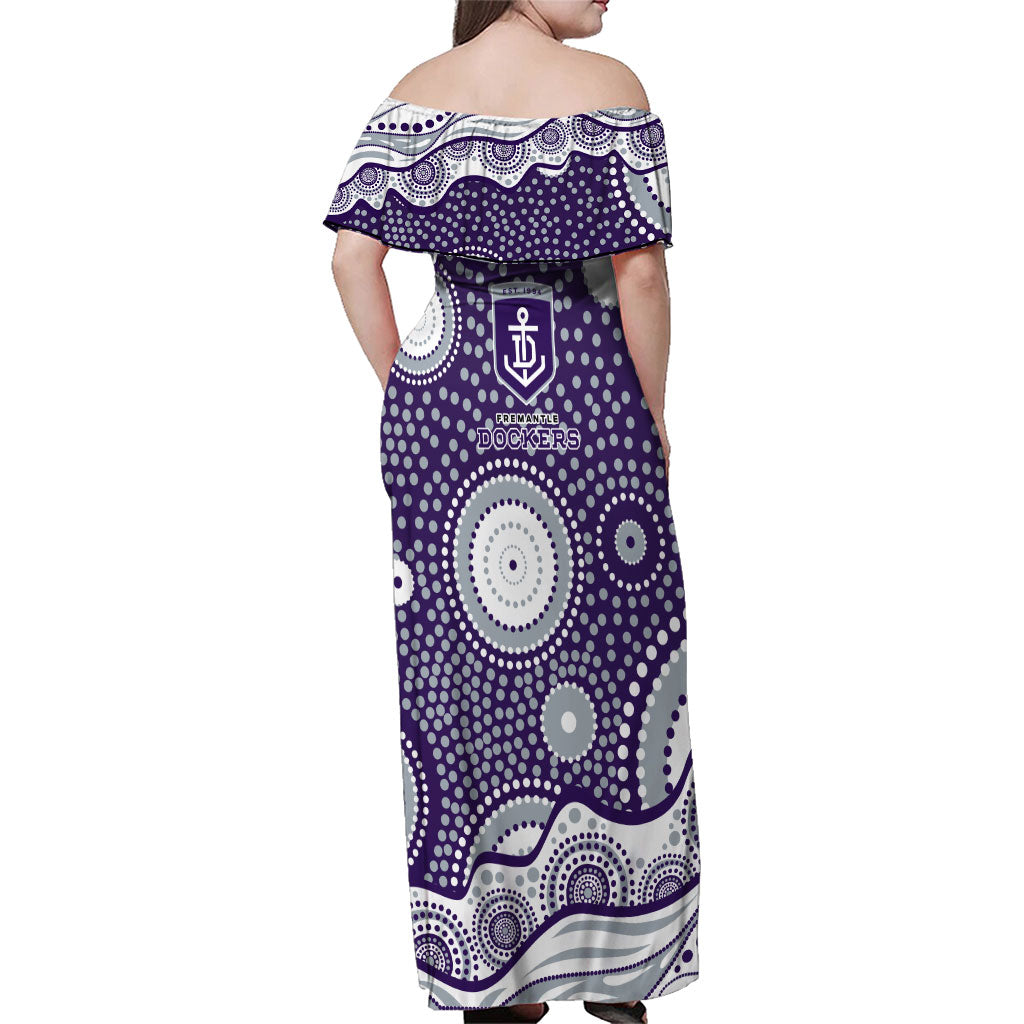 Fremantle Dockers Family Matching Off Shoulder Maxi Dress and Hawaiian Shirt Aboriginal Dot Pattern - Football Mascot Heritage Pride