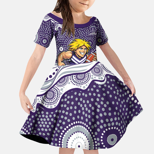 Fremantle Dockers Family Matching Off Shoulder Short Dress and Hawaiian Shirt Aboriginal Dot Pattern - Football Mascot Heritage Pride