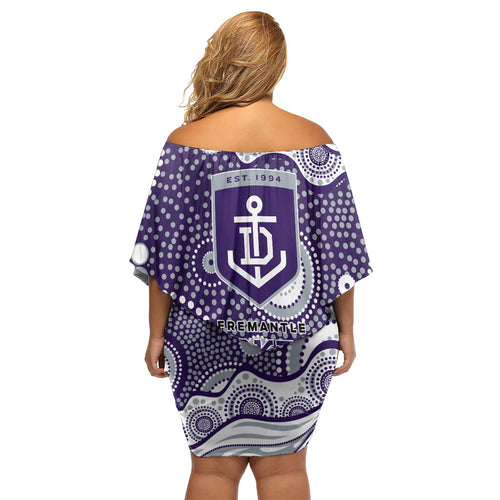 Fremantle Dockers Family Matching Off Shoulder Short Dress and Hawaiian Shirt Aboriginal Dot Pattern - Football Mascot Heritage Pride