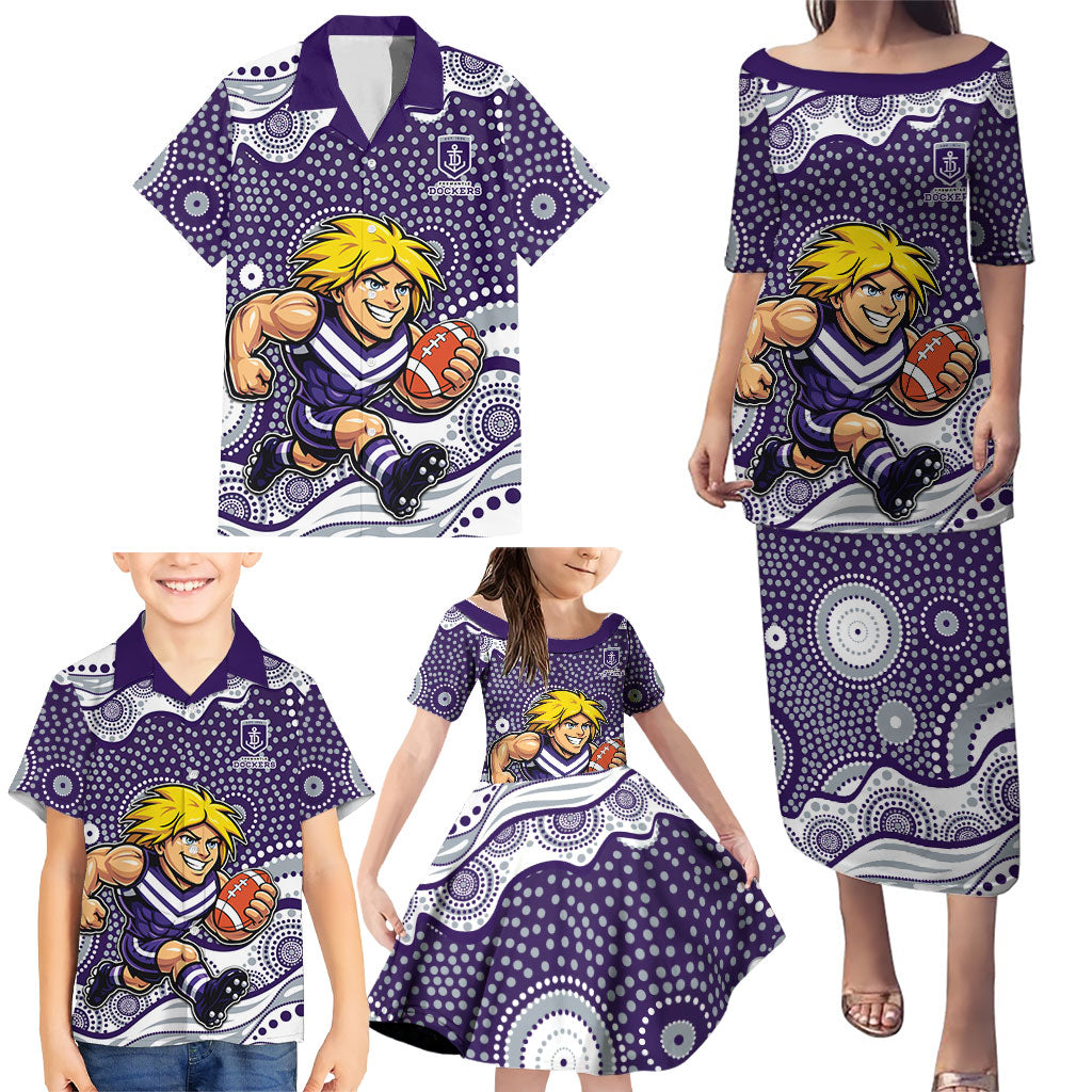 Fremantle Dockers Family Matching Puletasi and Hawaiian Shirt Aboriginal Dot Pattern - Football Mascot Heritage Pride