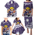 Fremantle Dockers Family Matching Puletasi and Hawaiian Shirt Aboriginal Dot Pattern - Football Mascot Heritage Pride