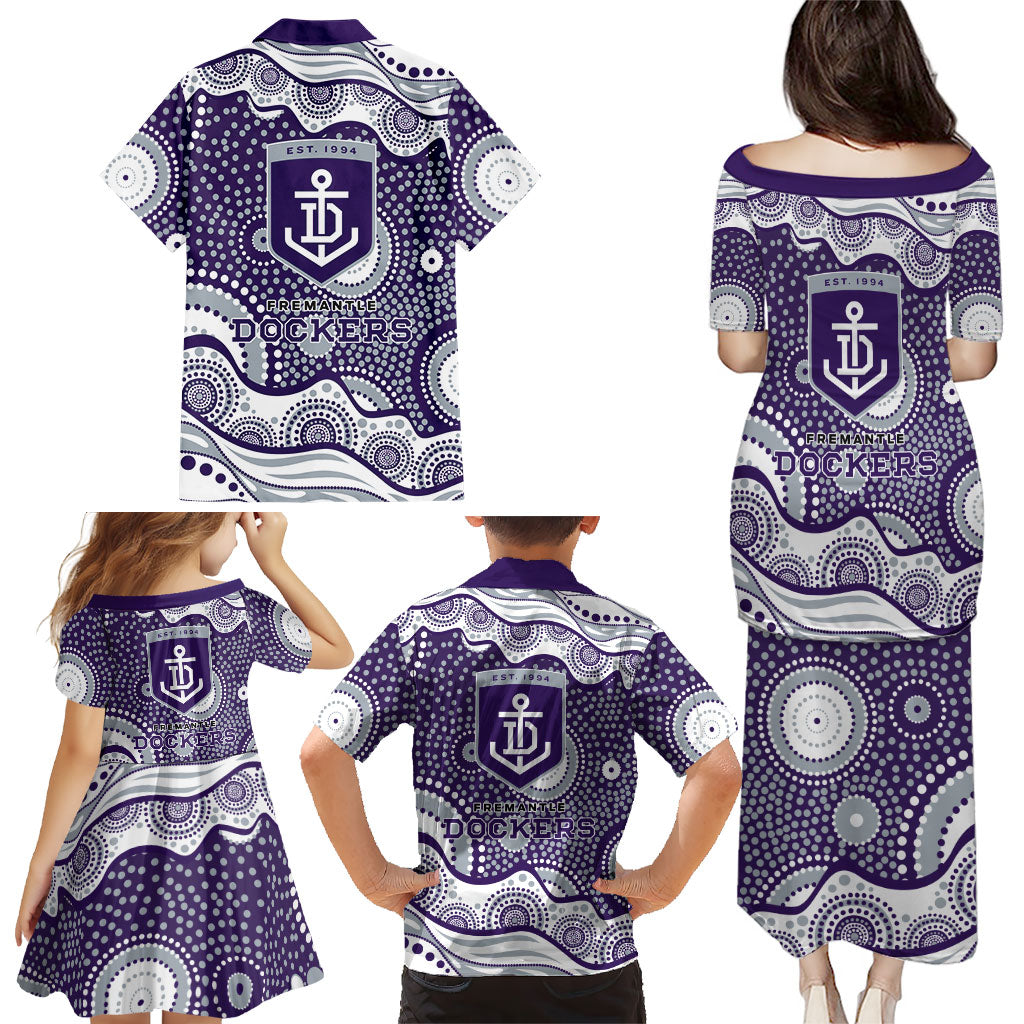 Fremantle Dockers Family Matching Puletasi and Hawaiian Shirt Aboriginal Dot Pattern - Football Mascot Heritage Pride