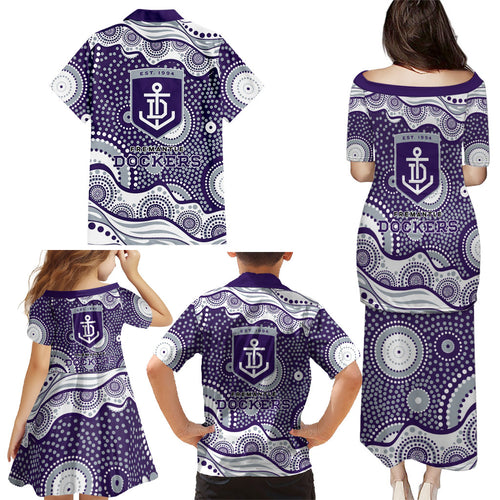 Fremantle Dockers Family Matching Puletasi and Hawaiian Shirt Aboriginal Dot Pattern - Football Mascot Heritage Pride