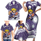Fremantle Dockers Family Matching Short Sleeve Bodycon Dress and Hawaiian Shirt Aboriginal Dot Pattern - Football Mascot Heritage Pride