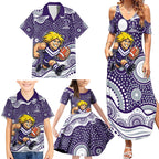 Fremantle Dockers Family Matching Summer Maxi Dress and Hawaiian Shirt Aboriginal Dot Pattern - Football Mascot Heritage Pride
