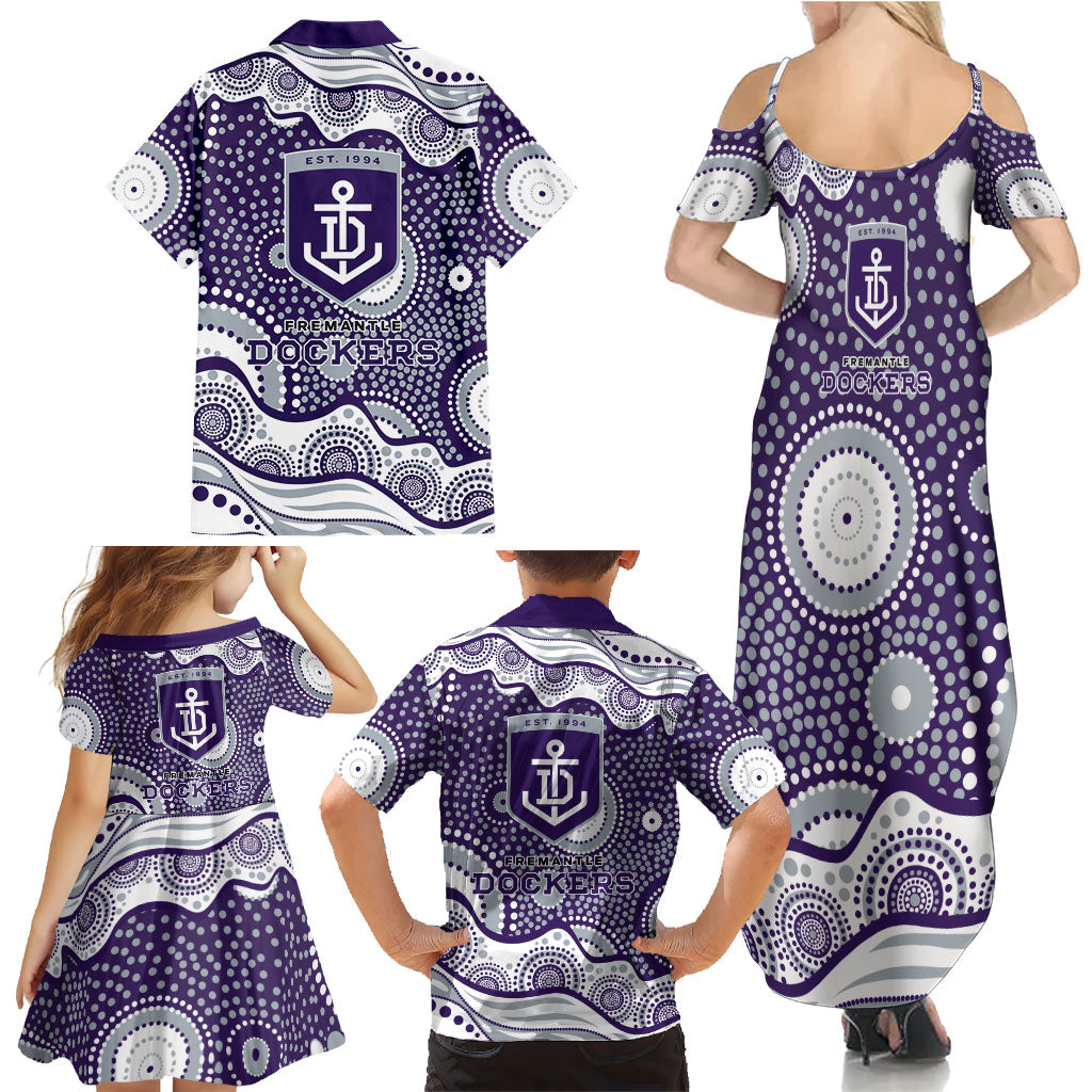 Fremantle Dockers Family Matching Summer Maxi Dress and Hawaiian Shirt Aboriginal Dot Pattern - Football Mascot Heritage Pride