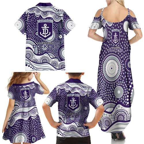 Fremantle Dockers Family Matching Summer Maxi Dress and Hawaiian Shirt Aboriginal Dot Pattern - Football Mascot Heritage Pride