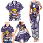Fremantle Dockers Family Matching Tank Maxi Dress and Hawaiian Shirt Aboriginal Dot Pattern - Football Mascot Heritage Pride