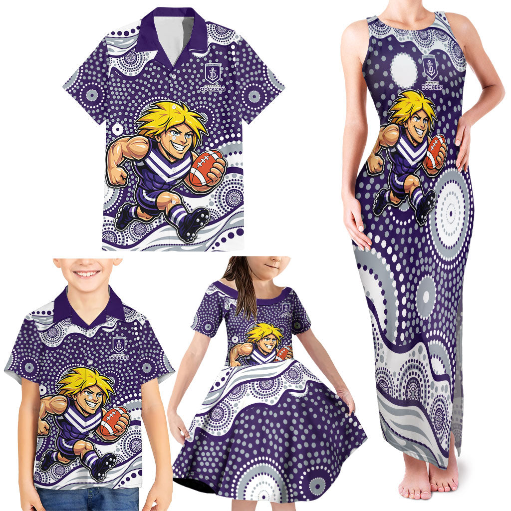 Fremantle Dockers Family Matching Tank Maxi Dress and Hawaiian Shirt Aboriginal Dot Pattern - Football Mascot Heritage Pride