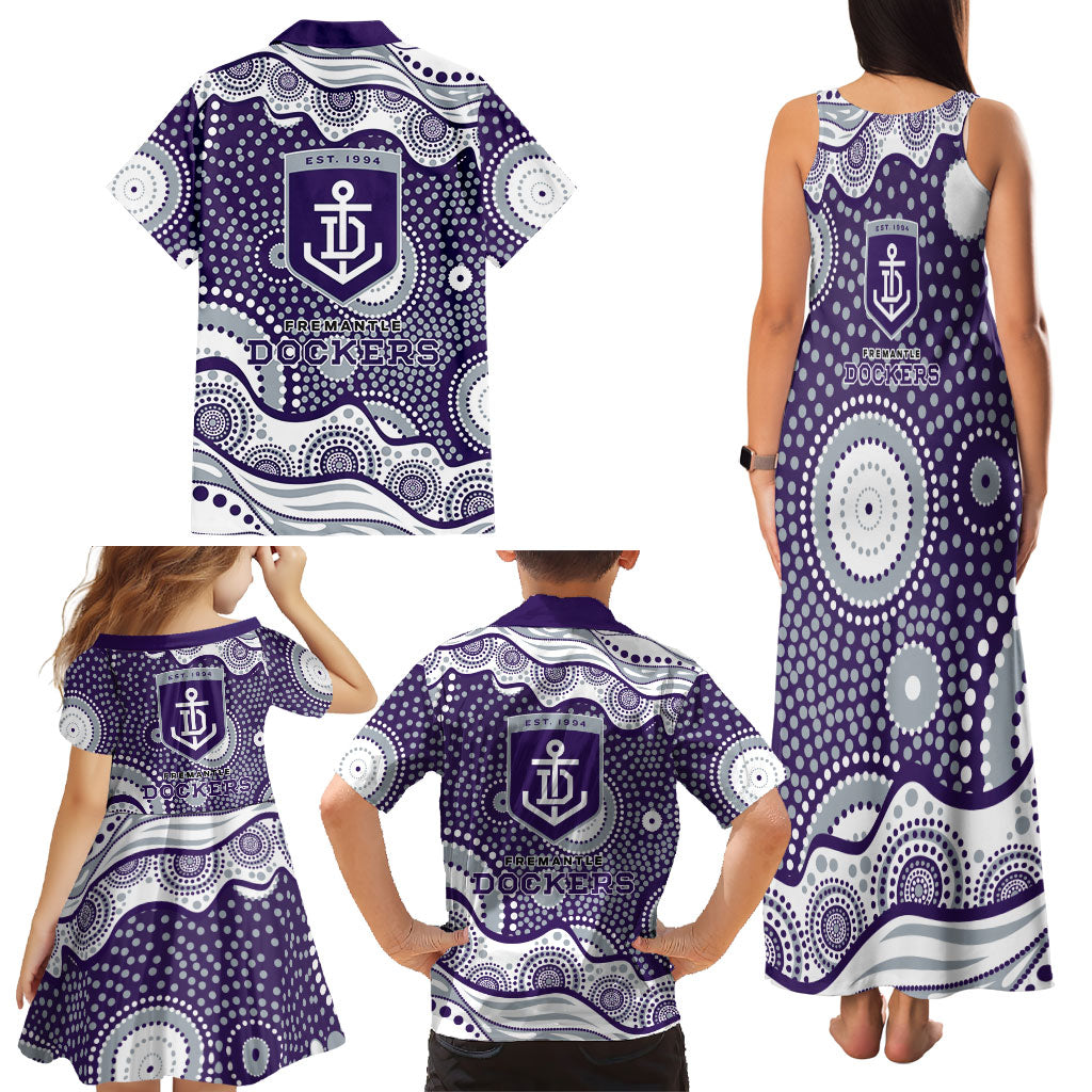 Fremantle Dockers Family Matching Tank Maxi Dress and Hawaiian Shirt Aboriginal Dot Pattern - Football Mascot Heritage Pride