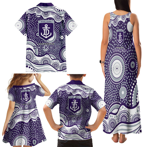 Fremantle Dockers Family Matching Tank Maxi Dress and Hawaiian Shirt Aboriginal Dot Pattern - Football Mascot Heritage Pride
