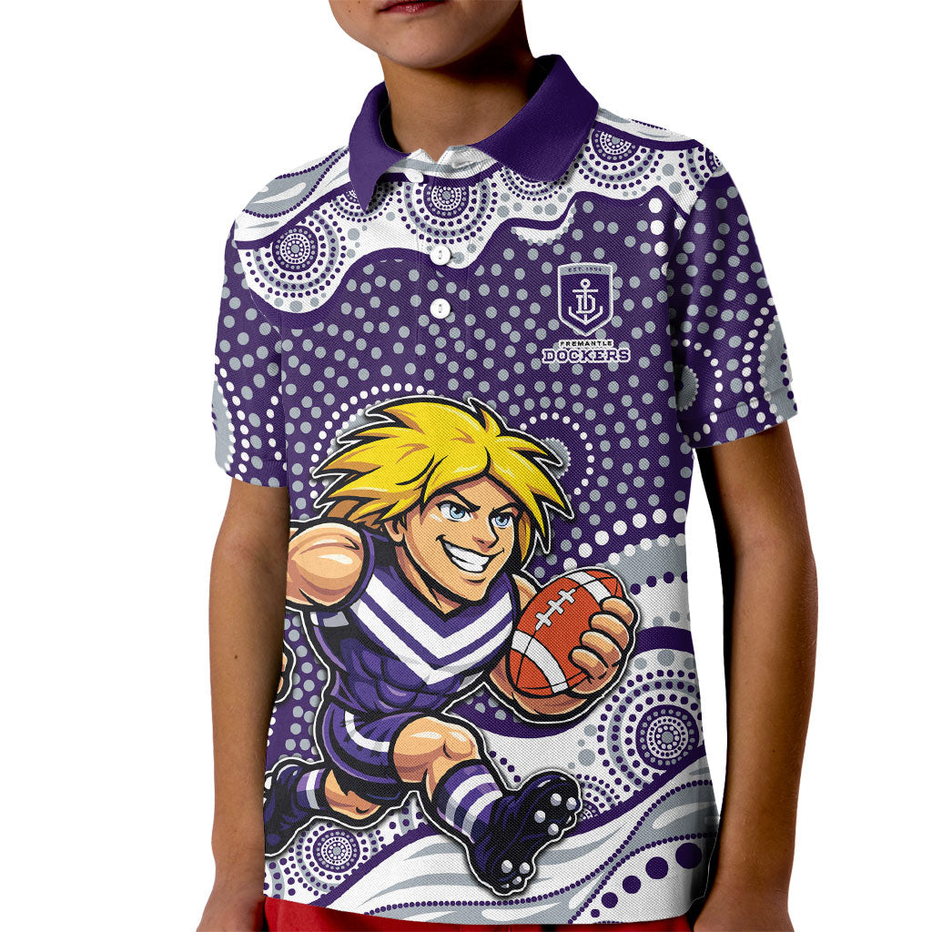 Fremantle Dockers Kid Polo Shirt Aboriginal Dot Pattern - Football Mascot Heritage Pride