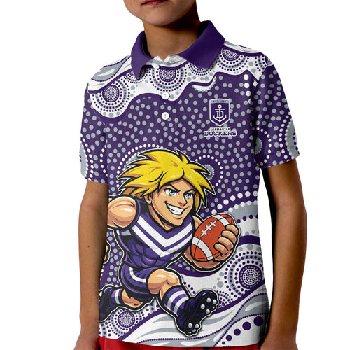 Fremantle Dockers Kid Polo Shirt Aboriginal Dot Pattern - Football Mascot Heritage Pride