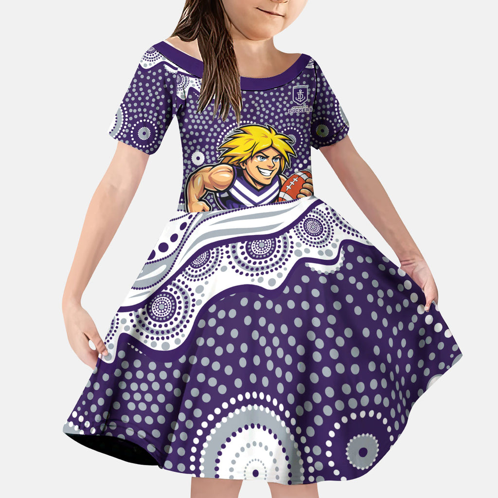Fremantle Dockers Kid Short Sleeve Dress Aboriginal Dot Pattern - Football Mascot Heritage Pride