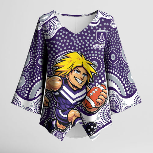 Fremantle Dockers Kimono Sleeve Blouse Aboriginal Dot Pattern - Football Mascot Heritage Pride