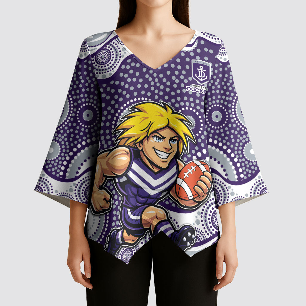 Fremantle Dockers Kimono Sleeve Blouse Aboriginal Dot Pattern - Football Mascot Heritage Pride