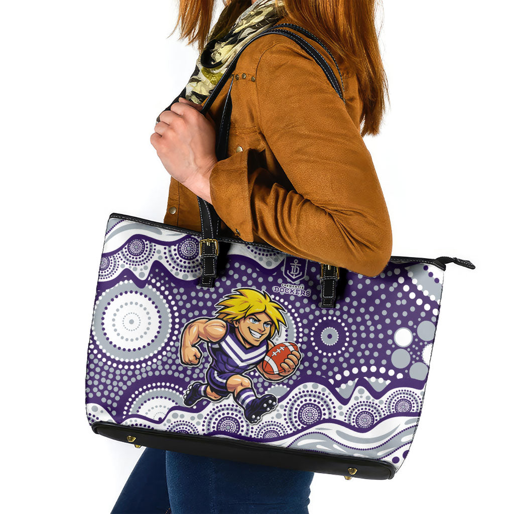 Fremantle Dockers Leather Tote Bag Aboriginal Dot Pattern - Football Mascot Heritage Pride