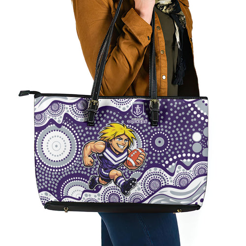 Fremantle Dockers Leather Tote Bag Aboriginal Dot Pattern - Football Mascot Heritage Pride