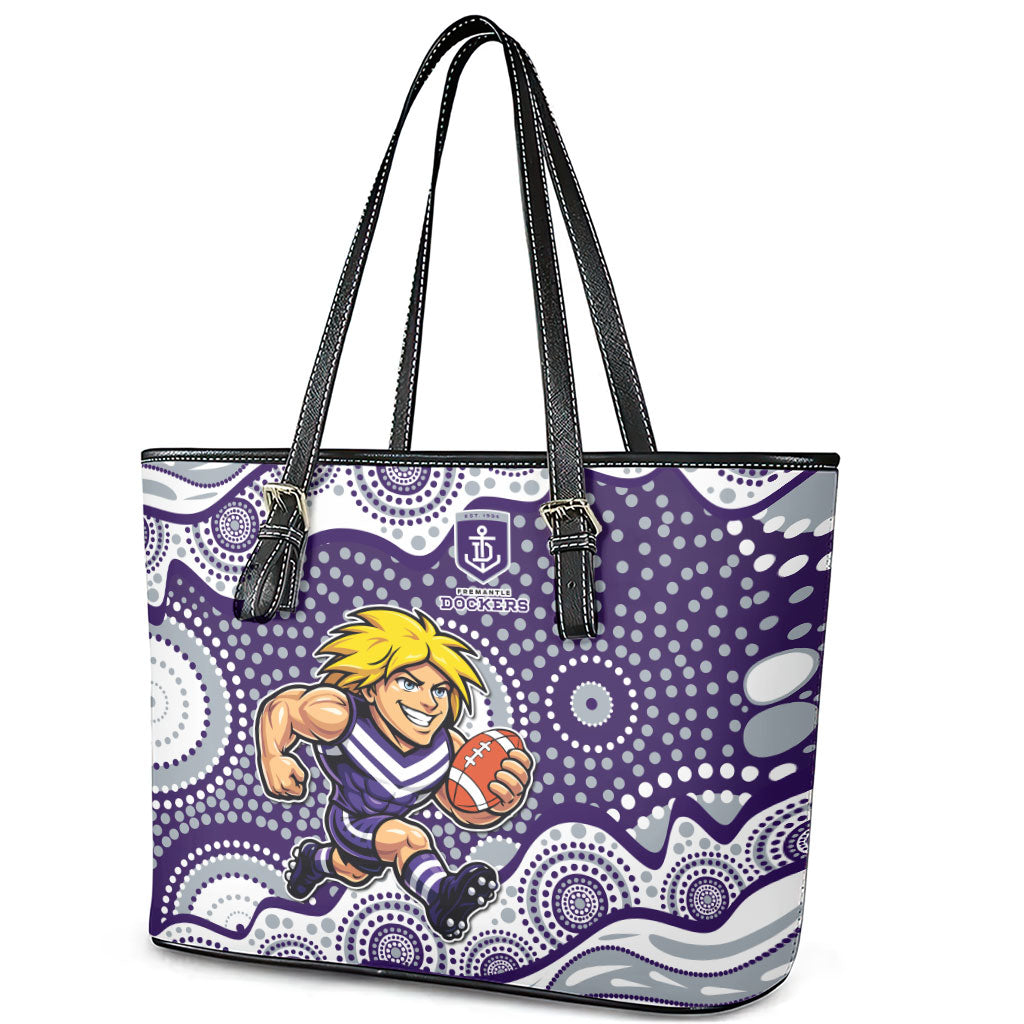 Fremantle Dockers Leather Tote Bag Aboriginal Dot Pattern - Football Mascot Heritage Pride