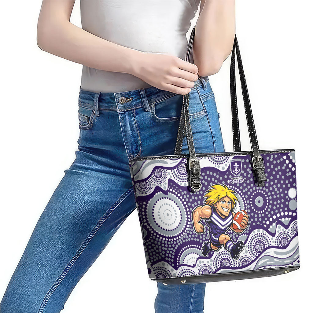 Fremantle Dockers Leather Tote Bag Aboriginal Dot Pattern - Football Mascot Heritage Pride