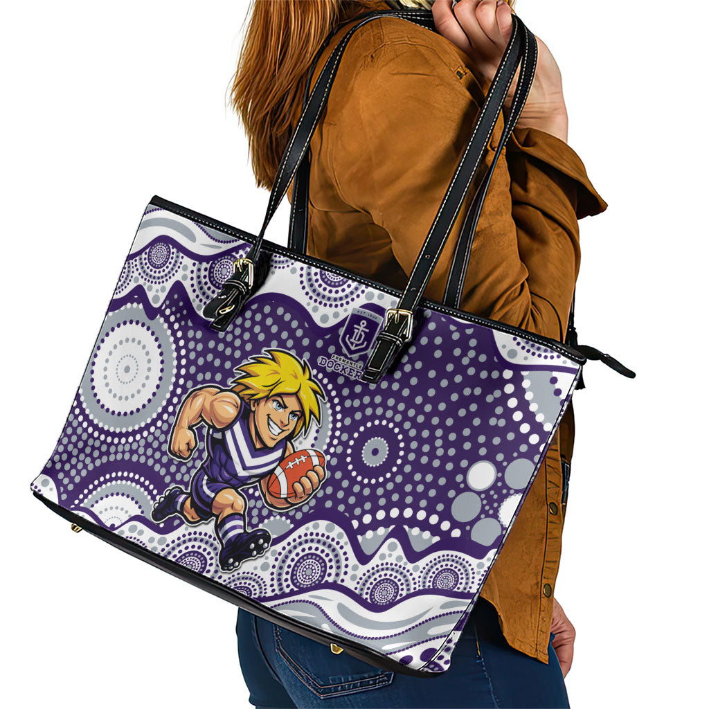 Fremantle Dockers Leather Tote Bag Aboriginal Dot Pattern - Football Mascot Heritage Pride
