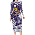 Fremantle Dockers Long Sleeve Bodycon Dress Aboriginal Dot Pattern - Football Mascot Heritage Pride