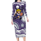 Fremantle Dockers Long Sleeve Bodycon Dress Aboriginal Dot Pattern - Football Mascot Heritage Pride