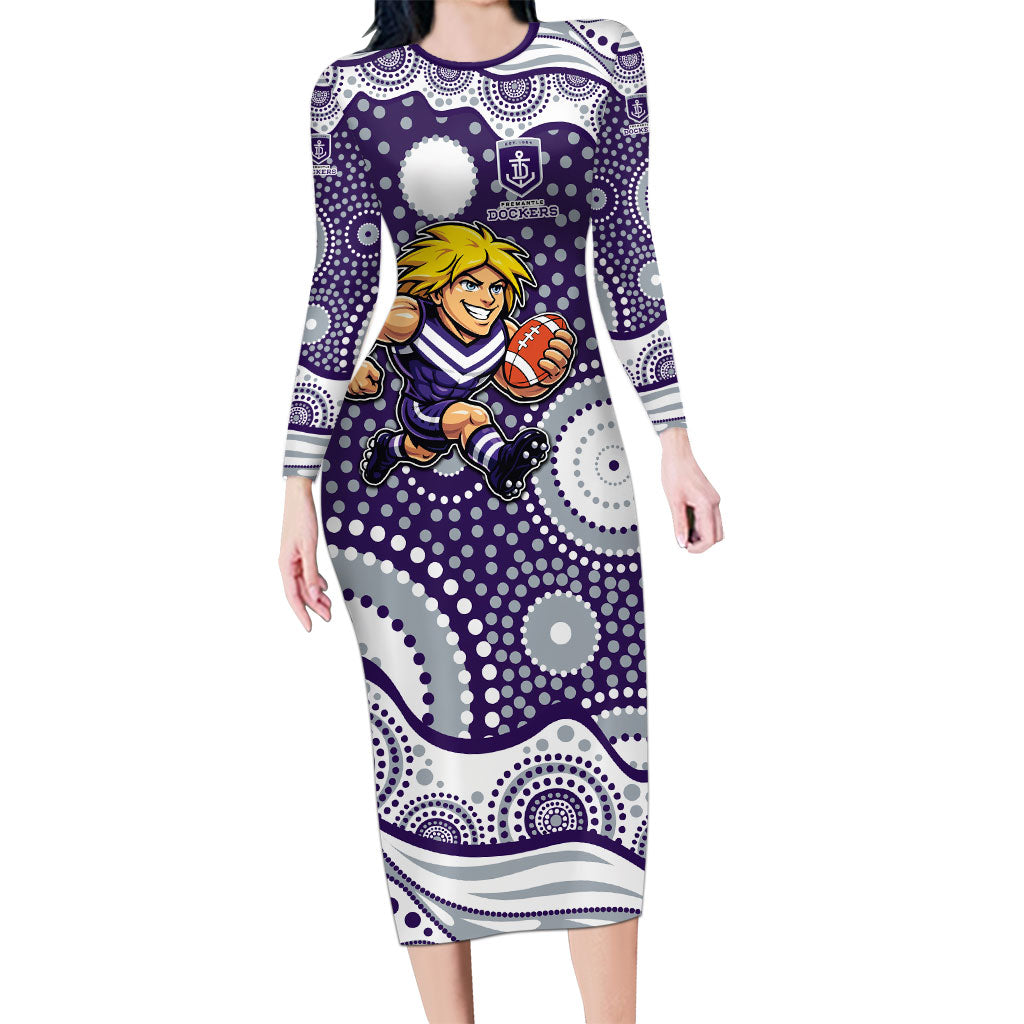 Fremantle Dockers Long Sleeve Bodycon Dress Aboriginal Dot Pattern - Football Mascot Heritage Pride