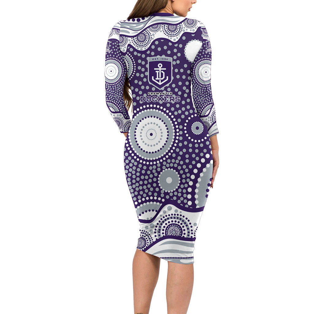 Fremantle Dockers Long Sleeve Bodycon Dress Aboriginal Dot Pattern - Football Mascot Heritage Pride