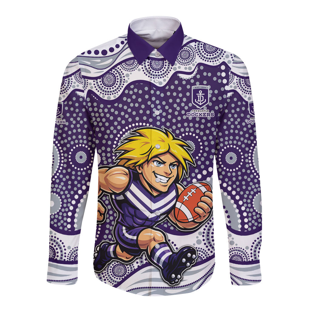 Fremantle Dockers Long Sleeve Button Shirt Aboriginal Dot Pattern - Football Mascot Heritage Pride