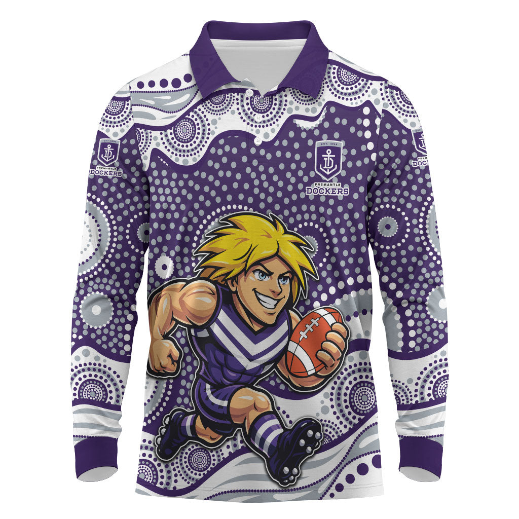 Fremantle Dockers Long Sleeve Polo Shirt Aboriginal Dot Pattern - Football Mascot Heritage Pride