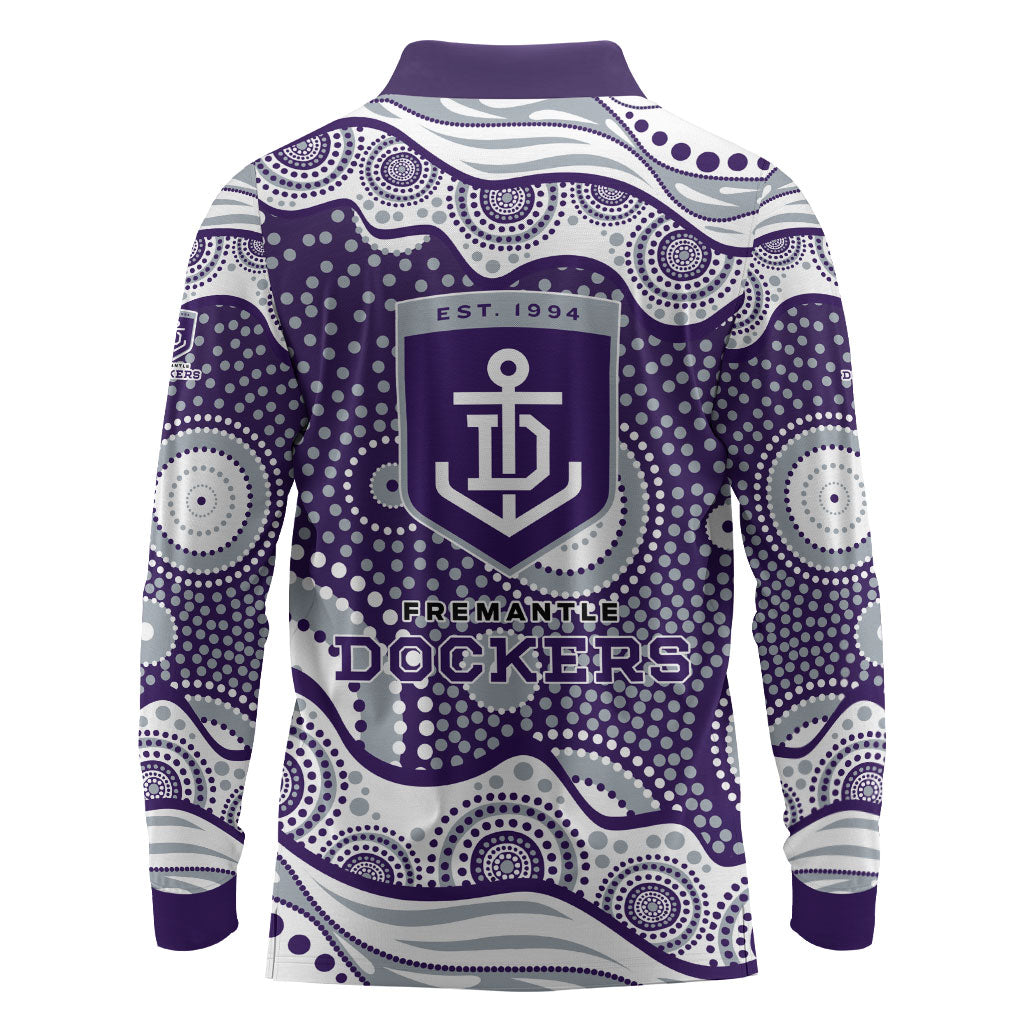 Fremantle Dockers Long Sleeve Polo Shirt Aboriginal Dot Pattern - Football Mascot Heritage Pride