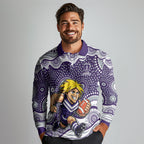 Fremantle Dockers Long Sleeve Polo Shirt Aboriginal Dot Pattern - Football Mascot Heritage Pride