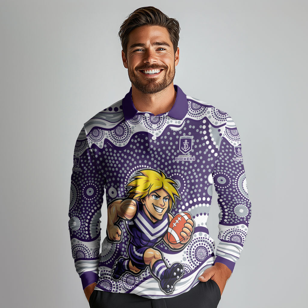 Fremantle Dockers Long Sleeve Polo Shirt Aboriginal Dot Pattern - Football Mascot Heritage Pride
