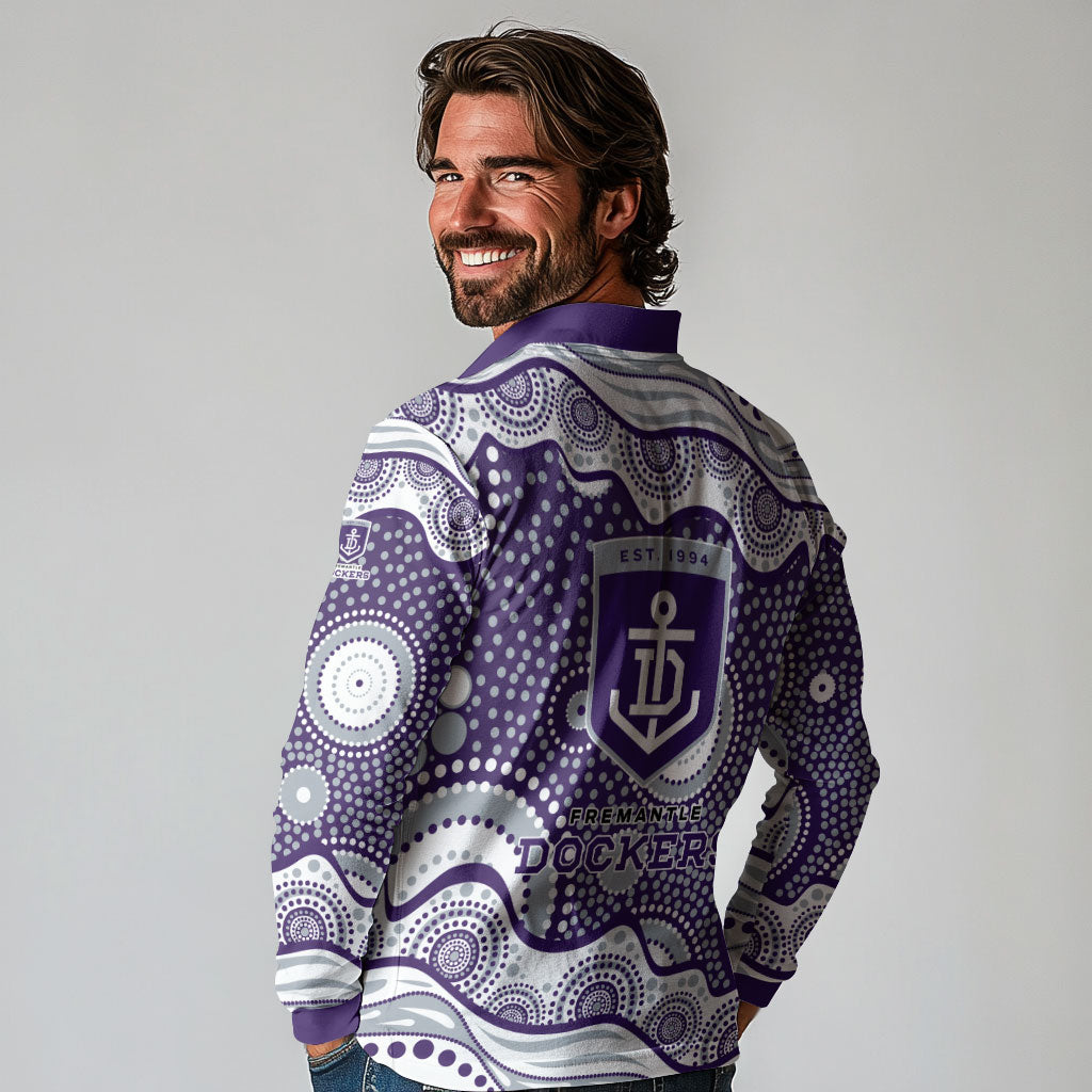 Fremantle Dockers Long Sleeve Polo Shirt Aboriginal Dot Pattern - Football Mascot Heritage Pride