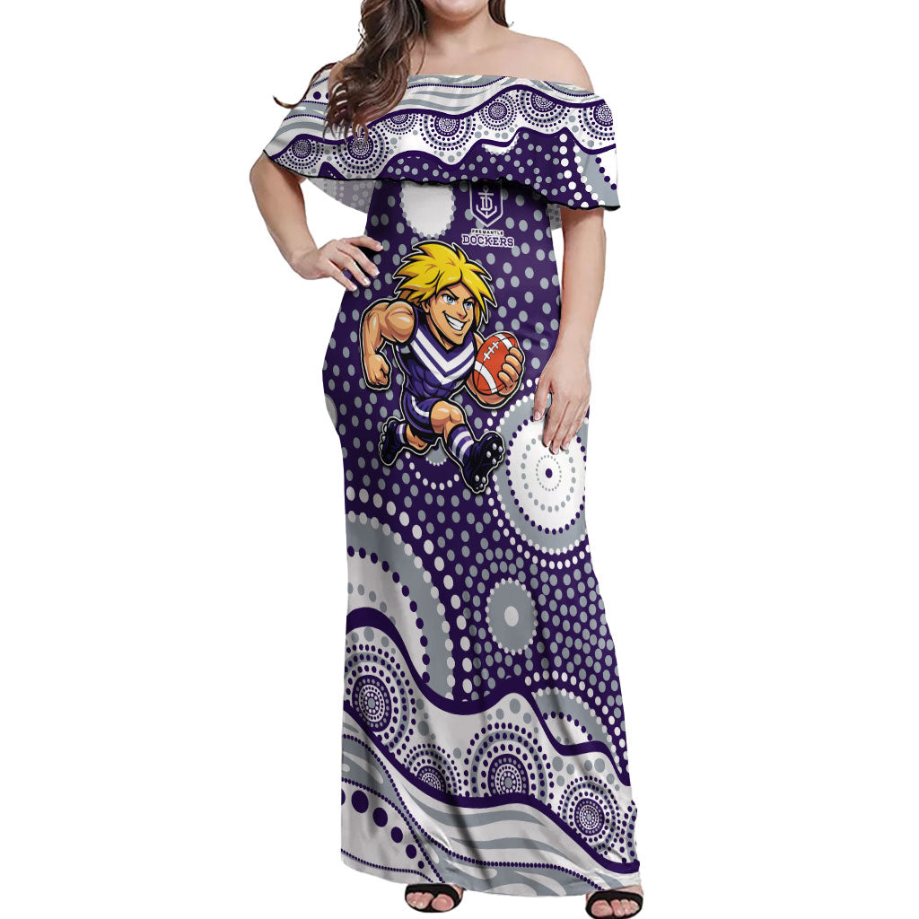 Fremantle Dockers Off Shoulder Maxi Dress Aboriginal Dot Pattern - Football Mascot Heritage Pride