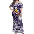 Fremantle Dockers Off Shoulder Maxi Dress Aboriginal Dot Pattern - Football Mascot Heritage Pride