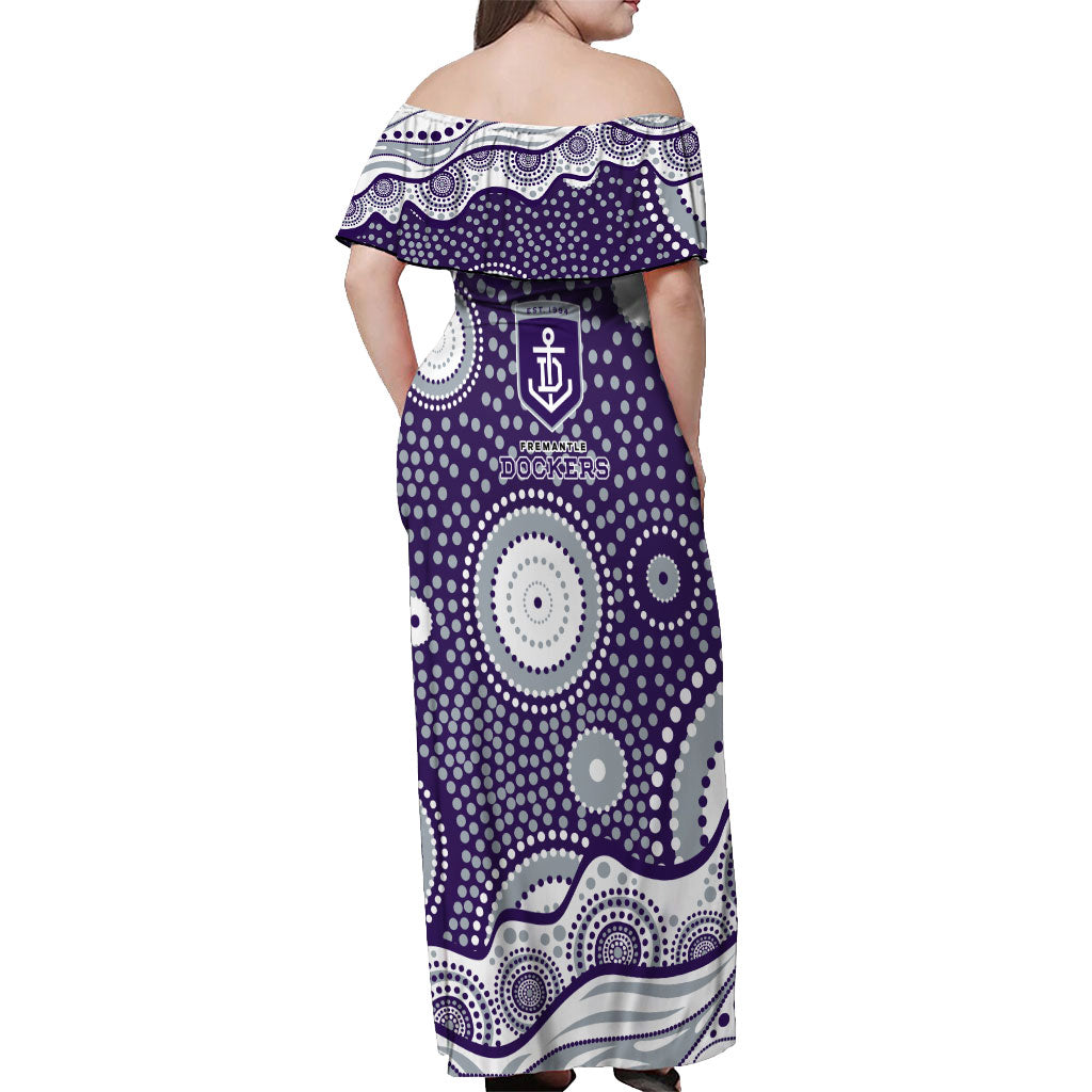 Fremantle Dockers Off Shoulder Maxi Dress Aboriginal Dot Pattern - Football Mascot Heritage Pride