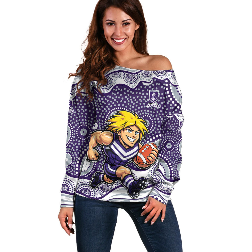 Fremantle Dockers Off Shoulder Sweater Aboriginal Dot Pattern - Football Mascot Heritage Pride
