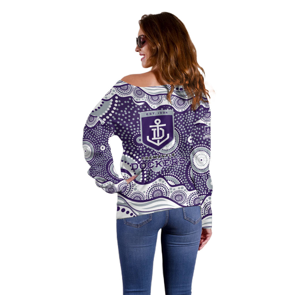 Fremantle Dockers Off Shoulder Sweater Aboriginal Dot Pattern - Football Mascot Heritage Pride