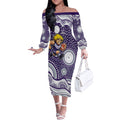 Fremantle Dockers Off The Shoulder Long Sleeve Dress Aboriginal Dot Pattern - Football Mascot Heritage Pride