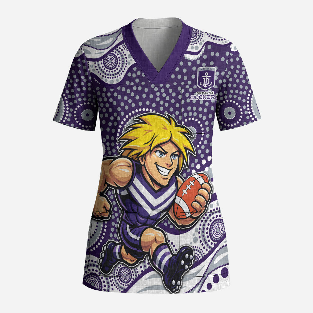 Fremantle Dockers Scrub Top Aboriginal Dot Pattern - Football Mascot Heritage Pride