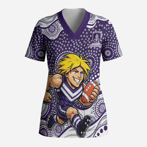 Fremantle Dockers Scrub Top Aboriginal Dot Pattern - Football Mascot Heritage Pride