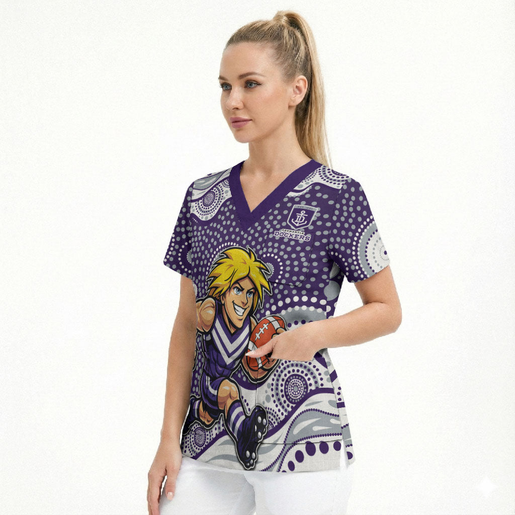 Fremantle Dockers Scrub Top Aboriginal Dot Pattern - Football Mascot Heritage Pride