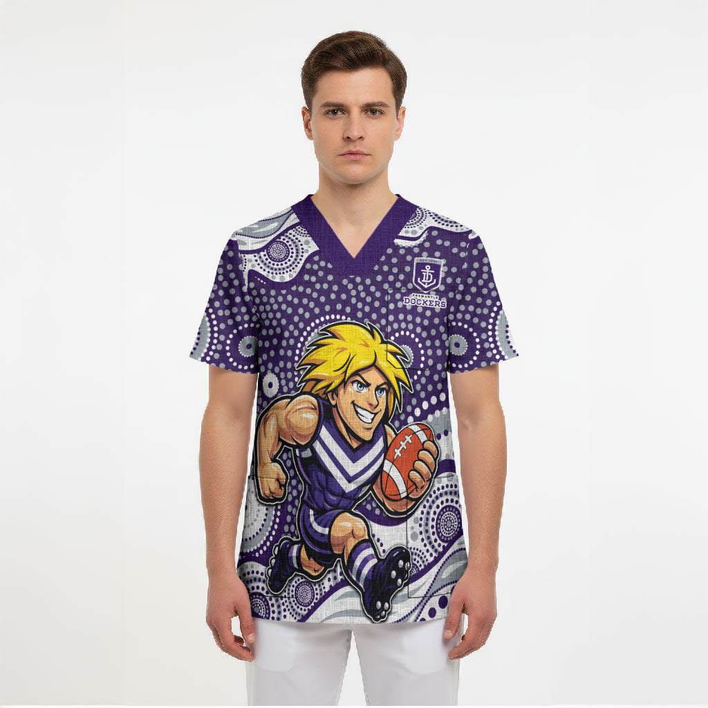 Fremantle Dockers Scrub Top Aboriginal Dot Pattern - Football Mascot Heritage Pride